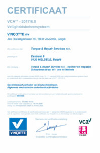 Torque Repair Services - certificaat VCA