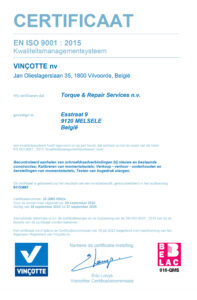 Torque Repair Services - certificaat ISO9001